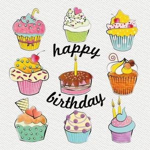 Obrazek Karnet kwadrat Urodziny Happy Birthday babeczki
